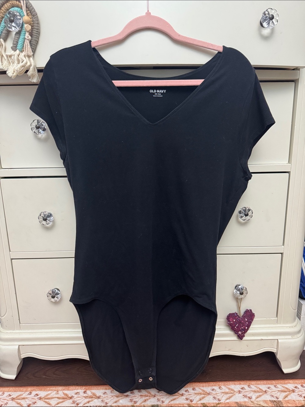 Old Navy Women's Black V-Neck Snap Bodysuit